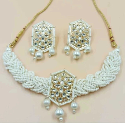ZMS Alloy Gold-plated White Jewellery Set(Pack of 1)