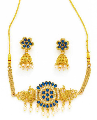 sashtika fashions Brass, Copper, Alloy Gold-plated Blue Jewellery Set(Pack of 1)