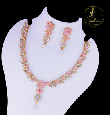 TINALIVA Brass Gold-plated Pink, Silver Jewellery Set(Pack of 1)
