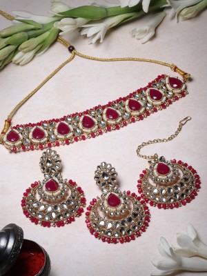 Sukkhi Alloy Gold-plated Pink, White Jewellery Set(Pack of 1)