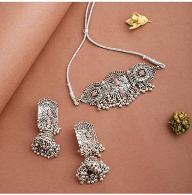 Gauri FashionHub Alloy Pink, Silver Jewellery Set(Pack of 1)