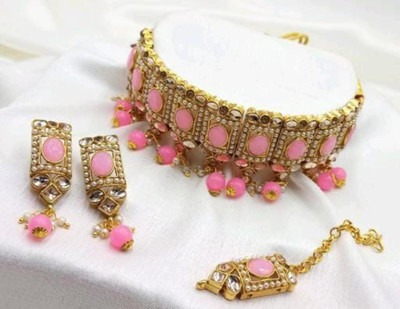 Ronak Fashion Alloy Gold-plated Pink Jewellery Set(Pack of 1)
