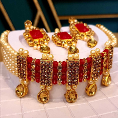 AMHRIK IMITATION Brass Red Jewellery Set(Pack of 1)