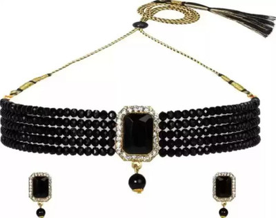 AMHRIK IMITATION Crystal Gold-plated Gold, Black Jewellery Set(Pack of 1)