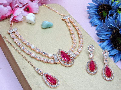 VATSALYA creation Alloy Gold-plated Ruby Red Jewellery Set(Pack of 1)