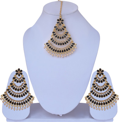 Darsha Collections Brass, Mother of Pearl, Crystal Gold-plated Black Jewellery Set(Pack of 1)