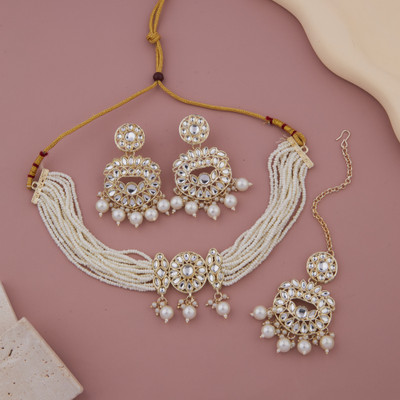 GC PREMIUM JEWELLERY Brass Gold-plated White Jewellery Set(Pack of 1)