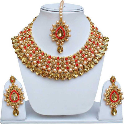 Anu Jewellery Alloy Gold-plated Red Jewellery Set(Pack of 1)