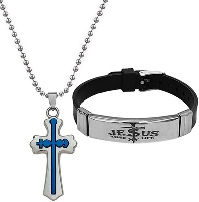 M Men Style Metal, Stainless Steel Rhodium Blue, Silver Jewellery Set(Pack of 1)