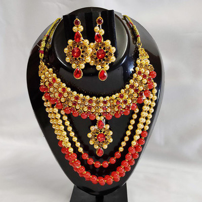 SERAT FAB Mother of Pearl Gold-plated Red Jewellery Set(Pack of 1)