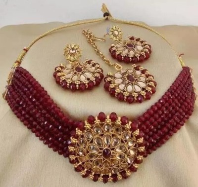 RAHUL TRADERS Alloy Gold-plated Maroon Jewellery Set(Pack of 1)