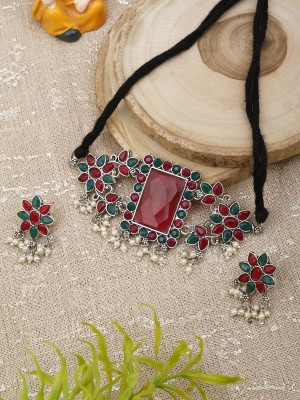 Red Chiku Oxidised Silver Sterling Silver Multicolor Jewellery Set(Pack of 1)