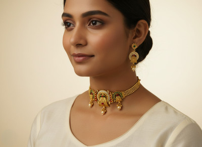 Vivity Alloy Gold-plated, Enamel Gold, Green Jewellery Set(Pack of 2)