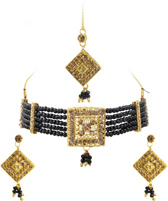 Shining Jewel Brass Gold-plated Black Jewellery Set(Pack of 1)