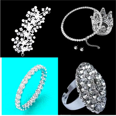 Azmam Crystal, Alloy Silver Silver Jewellery Set(Pack of 4)