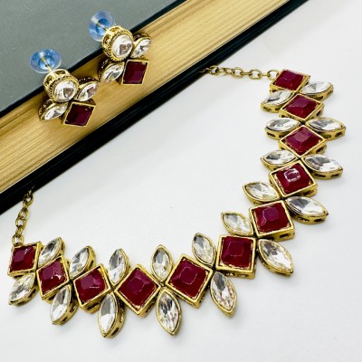 JN Handicraft Brass Copper Maroon Jewellery Set(Pack of 3)