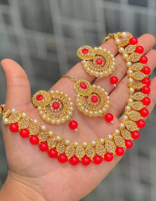 jatin imitation Metal Gold-plated Red Jewellery Set(Pack of 3)