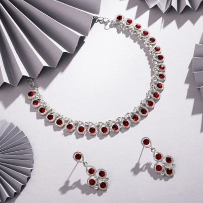 Atasi International Alloy Rhodium Silver, Ruby Red Jewellery Set(Pack of 1)