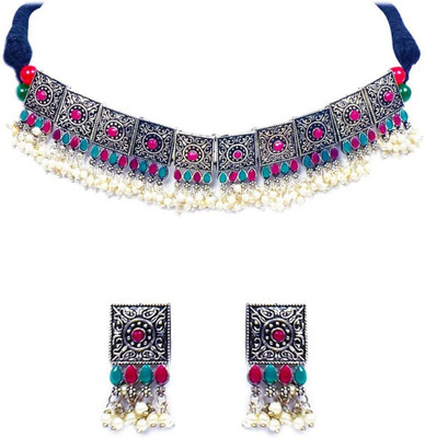 Anshulstore Oxidised Silver Black Silver White, Silver, Black, Multicolor, Pink Jewellery Set(Pack of 1)