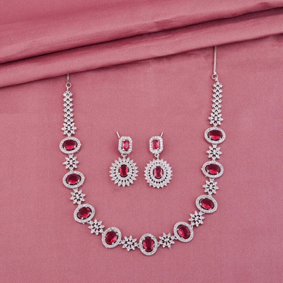 V.V. Sons Brass 958 Silver Red, Silver Jewellery Set(Pack of 1)