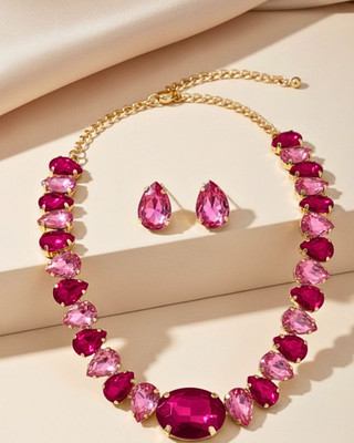 MANSIYAORANGE Alloy Gold-plated Pink Jewellery Set(Pack of 1)