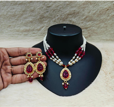 MK Gallery Alloy Red Jewellery Set(Pack of 1)