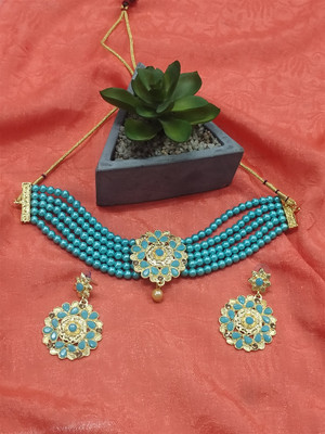 Rukma Alloy Gold-plated Turquoise Jewellery Set(Pack of 3)