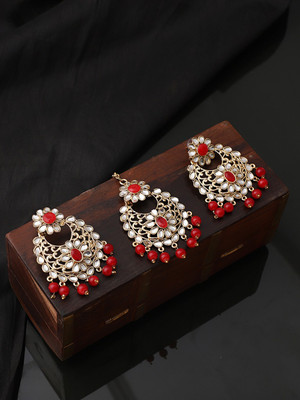 Anika's Creation Brass Gold-plated Red Jewellery Set(Pack of 1)