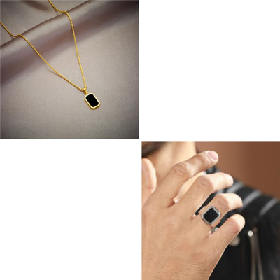 mattrachaya Alloy Sterling Silver, Gold-plated Black Jewellery Set(Pack of 2)