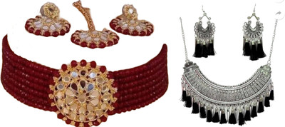 JMBW INTERNATIONAL Alloy Maroon, Silver Jewellery Set(Pack of 2)