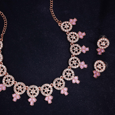 Alasca Brass Gold-plated Rose Gold, White, Purple Jewellery Set(Pack of 1)