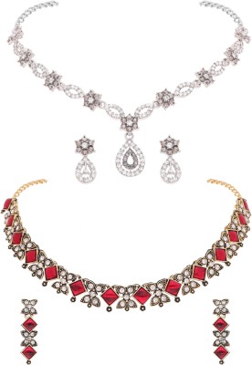 Reewaj PVT LTD Brass Gold-plated Silver, Gold, White, Grey, Green, Maroon Jewellery Set(Pack of 2)