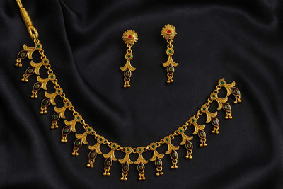 Risha Style Brass Gold, Green, Maroon Jewellery Set(Pack of 1)