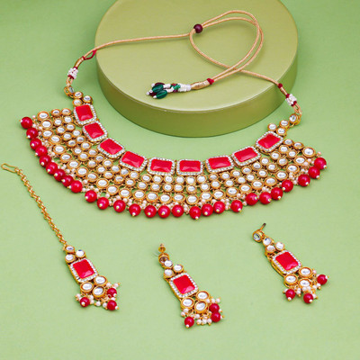Shostopper by Sukkhi Alloy Gold-plated Red Jewellery Set(Pack of 1)