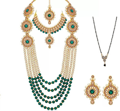 house of common Brass, Stone, Mother of Pearl, Alloy Gold-plated Green, Gold Jewellery Set(Pack of 1)