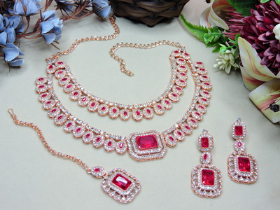 VATSALYA creation Alloy Gold-plated Ruby Red Jewellery Set(Pack of 1)