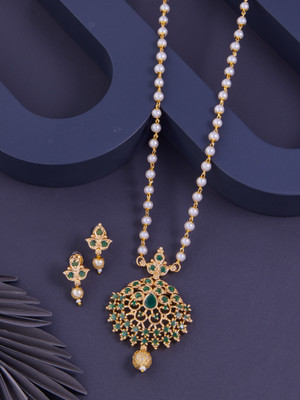 HIVU Brass Gold-plated Green Jewellery Set(Pack of 1)