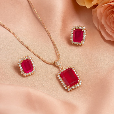 Estele Brass Pink Jewellery Set(Pack of 3)