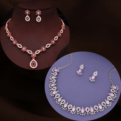 brado jewellery Brass Gold-plated Rose Gold, Brown, Purple Jewellery Set(Pack of 1)