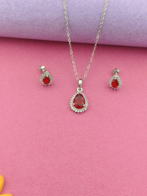 Pihoo Enterprise Alloy Silver Pink Jewellery Set(Pack of 1)