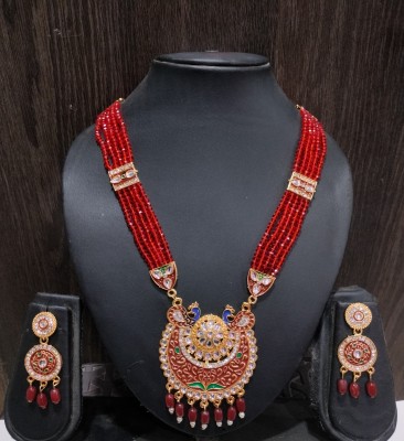 marwadi Alloy Gold-plated Red Jewellery Set(Pack of 1)