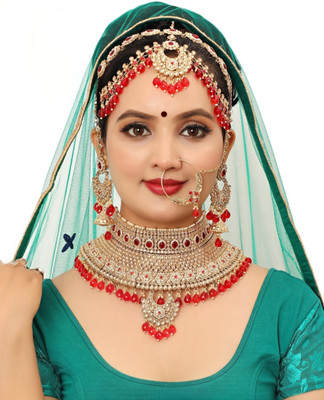 KK IMMITATION Alloy Gold-plated Red Jewellery Set(Pack of 1)