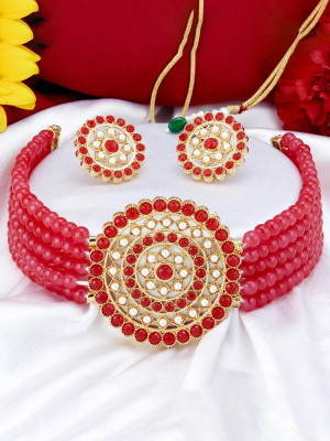 Sukkhi Alloy Gold-plated Red Jewellery Set(Pack of 3)