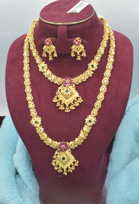 gvg Alloy Gold-plated Gold, Pink, Green Jewellery Set(Pack of 3)