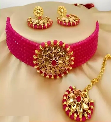 Rajasthan Imitation Alloy Gold-plated Ruby Red Jewellery Set(Pack of 1)