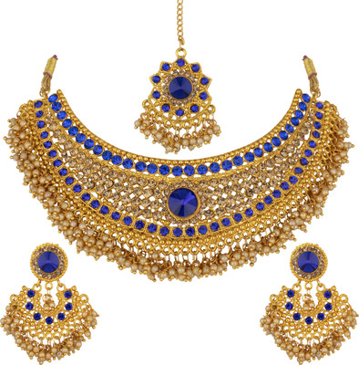 R A Enterprises Alloy Gold-plated Blue, Gold Jewellery Set(Pack of 1)