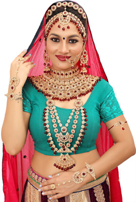 KKIMITATION Alloy Gold-plated Maroon Jewellery Set(Pack of 10)