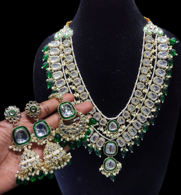 CHARBHUJA Alloy Gold-plated Green Jewellery Set(Pack of 4)