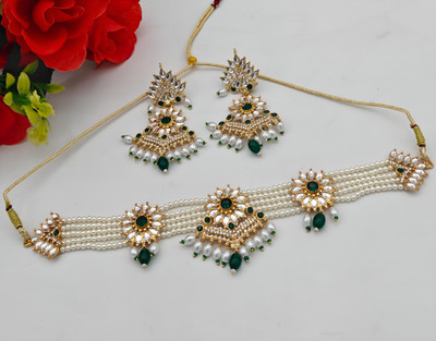 Dado sutho Brass, Alloy Gold-plated Green Jewellery Set(Pack of 3)