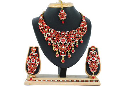 KAHAR CREATION Alloy Gold-plated Red Jewellery Set(Pack of 1)